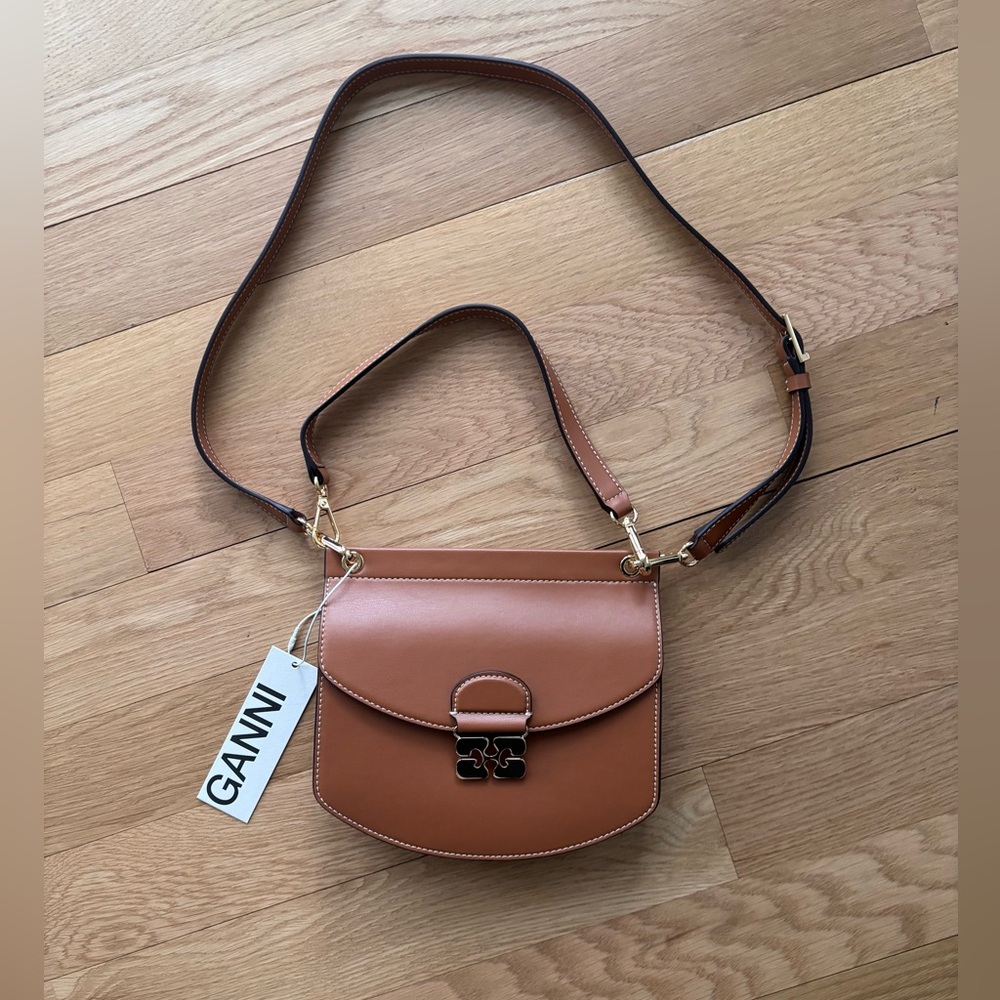 Ganni Brown Leather Crossbody Bag